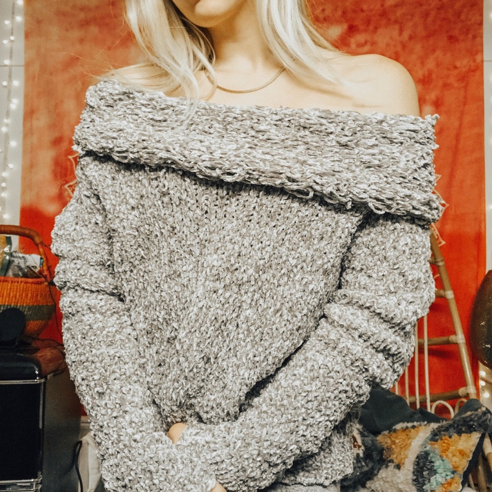 Off the shoulder knit sweater.